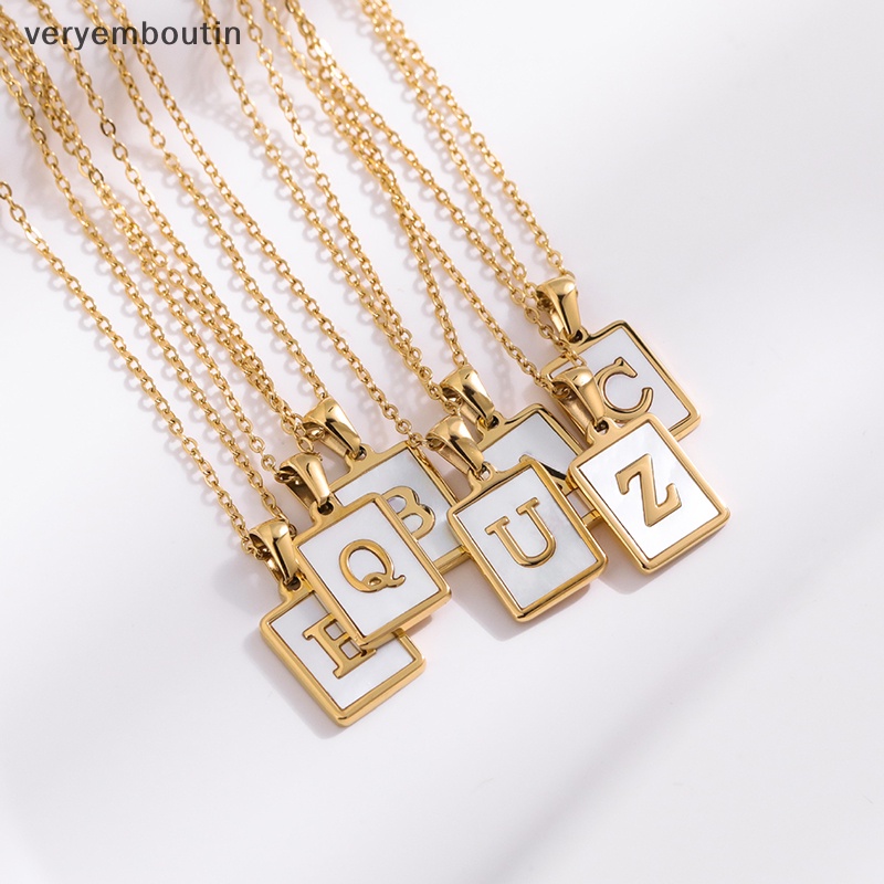 Vòng cổ Mặt Vuông Bằng Thép Không Gỉ Mạ Vàng Khắc Chữ Mother of Pearl Thời Trang Cho Nữ