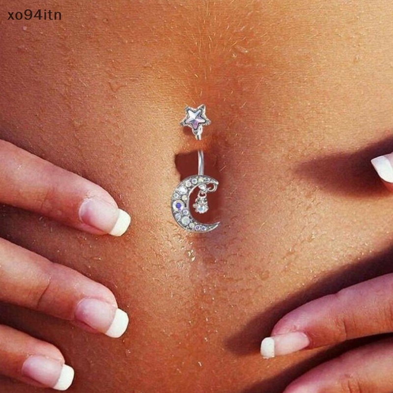 Khuyên Rốn 14G Hình Ngôi Sao Mặt Trăng Đính Đá Pha Lê Xinh Xắn