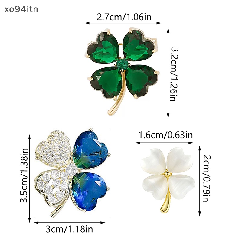Ghim Cài Áo Hình Cỏ Bốn Lá May Mắn Đính Đá Zircon Sáng Bóng Phong Cách Retro Dành Cho Nữ