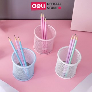 Cốc cắm bút kim loại deli, 91x98mm - xanh dương / hồng / trắng - 1 cái - 9153