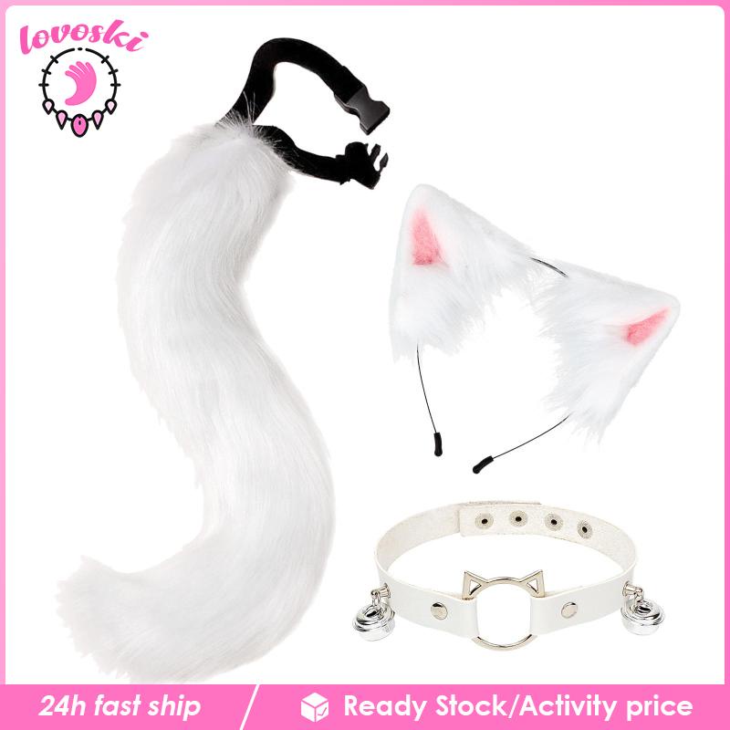 Set 3 Món Gồm Vòng Cổ Choker Và Đuôi Lông Nhung Hóa Trang Nhân Vật Anime