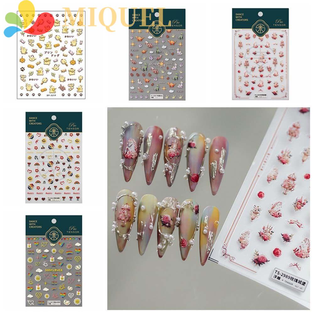 MIQUEL Miếng Dán Trang Trí Móng Tay Họa Tiết Hoạt Hình Nhiều Màu Sắc