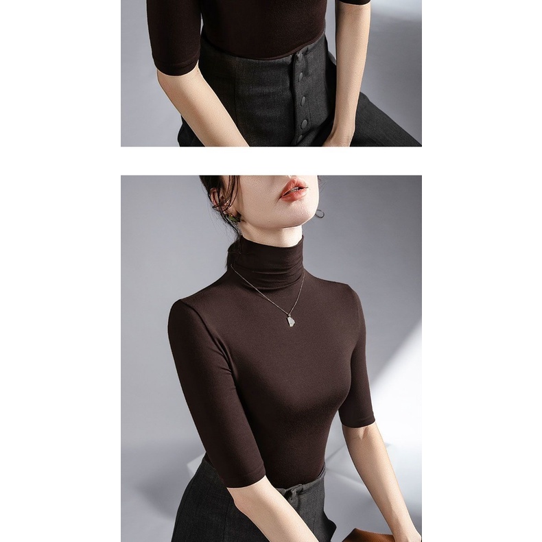 Áo Thun Tay Lửng Cổ Cao Dáng Ôm Thời Trang Mùa Hè Dành Cho Nữ