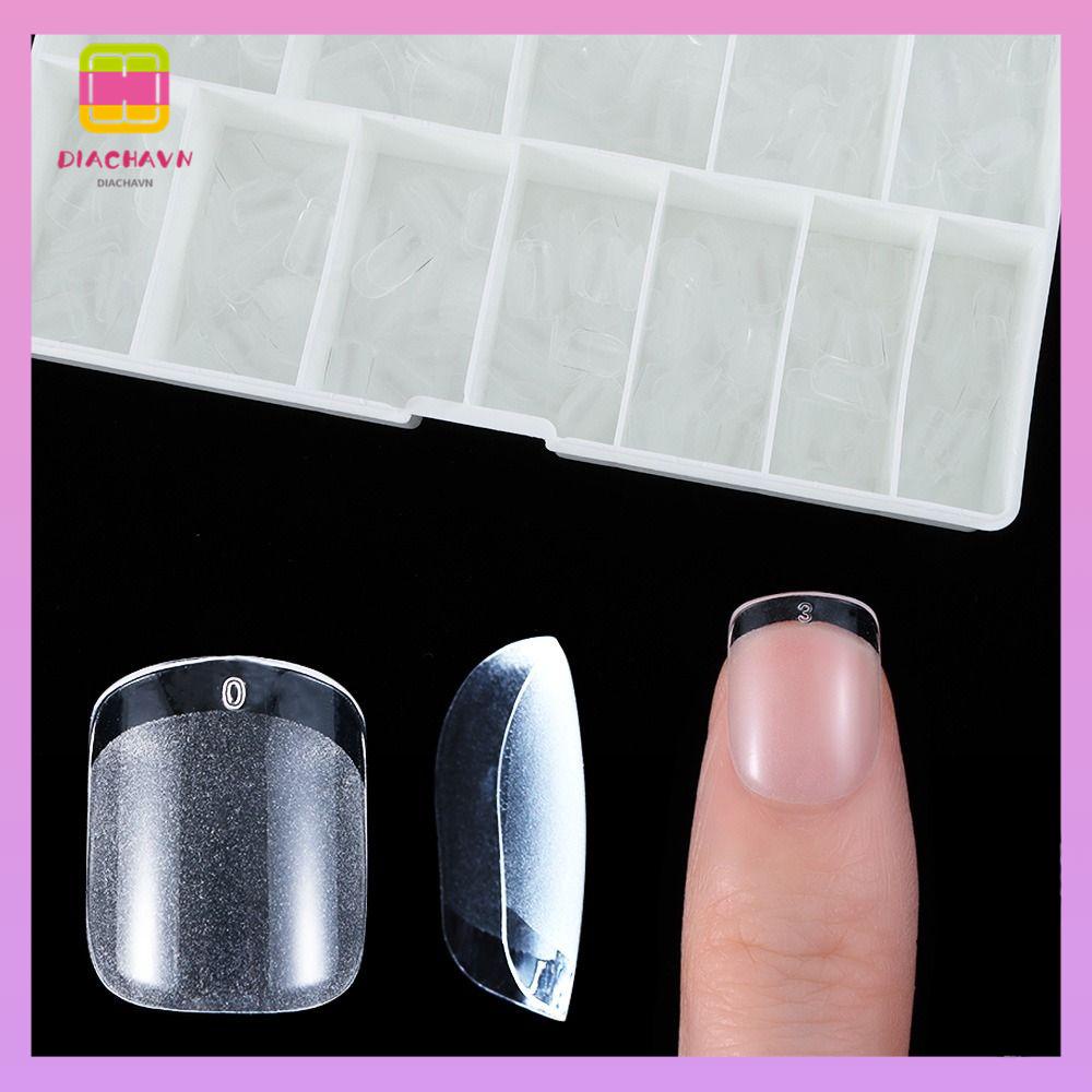 DIACHAVN Bộ Móng Tay Giả Hình Vuông Trong Suốt Dạng Nhấn Ngâm Ngắn Cực Kỳ Che Phủ Toàn Diện Dùng Nối Móng DIY