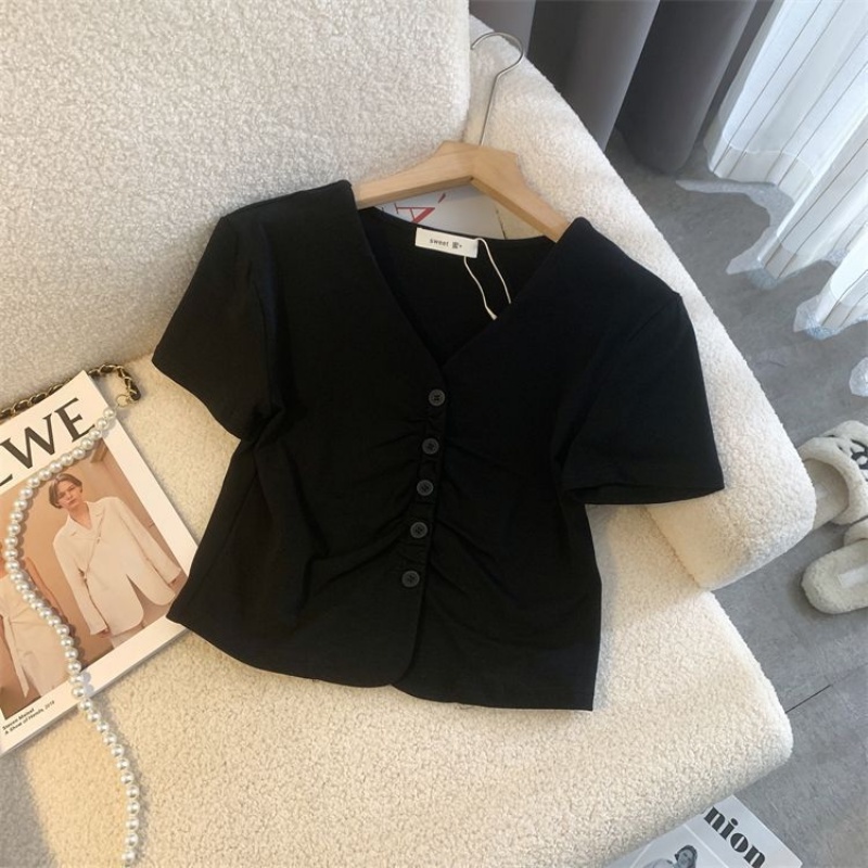 Áo Kiểu Tay Ngắn Cổ Chữ V Dáng Ôm Phong Cách Thời Trang Phương Tây Dành Cho Nữ