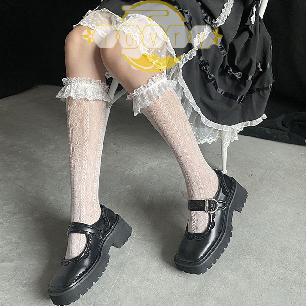 IVORY Vớ Lolita Co Giãn Thoáng Khí Đính Nơ Trái Tim Rỗng Trong Suốt Cho Nữ