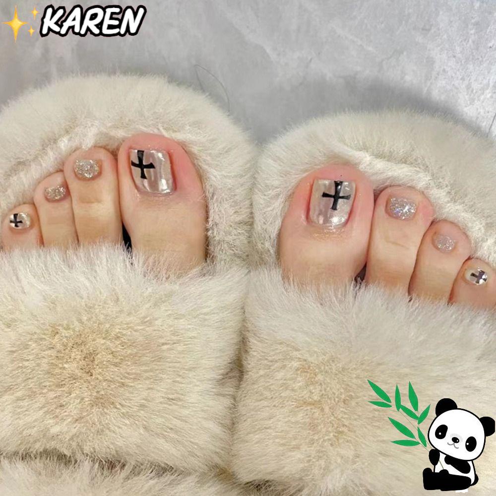 KAREN Set 24 Móng Chân Giả Hình Vuông Phong Cách Pháp Cho Nữ