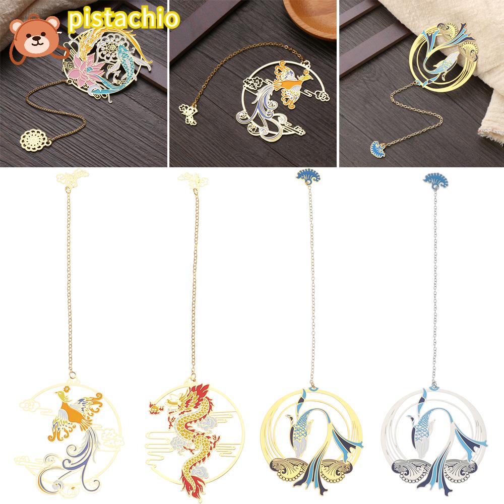 PISTA Thẻ Đánh Dấu Trang Sách Bằng Đồng Thau Hình Cá Koi Phối Tua Rua Kim Loại