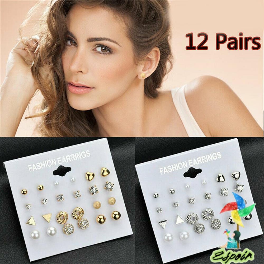 ESPO Set 12 Đôi Bông Tai Thiết Kế Mới Thời Trang Dành Cho Nữ