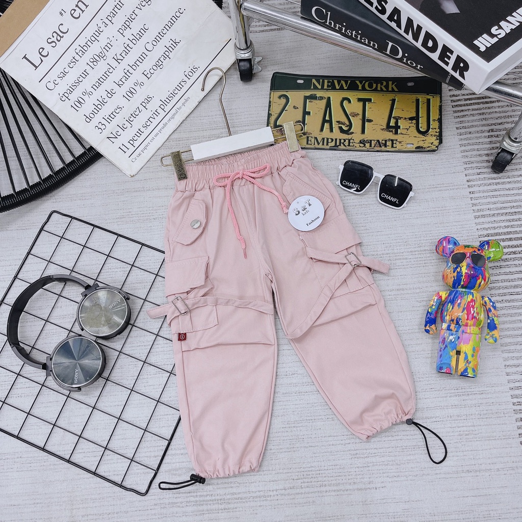 SIZE ĐẠI 15-35KG: Quần kaki túi hộp phối dây phong cách cá tính cho bé trai bé gái - QKTHD