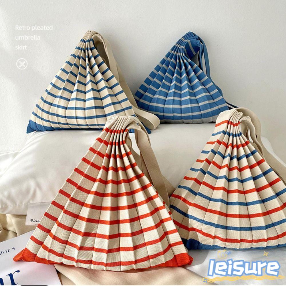 LEISURE Túi Tote Dệt Kim Phối Màu Tương Phản Cá Tính Thời Trang