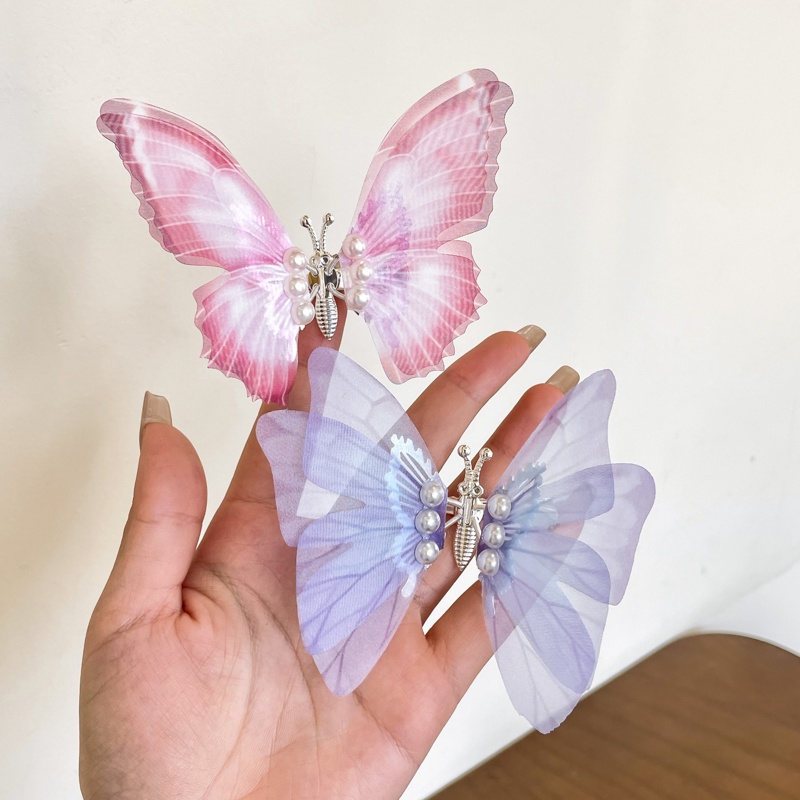 Kẹp Tóc Lưới Hai Lớp Đính Ngọc Trai Hình Bướm