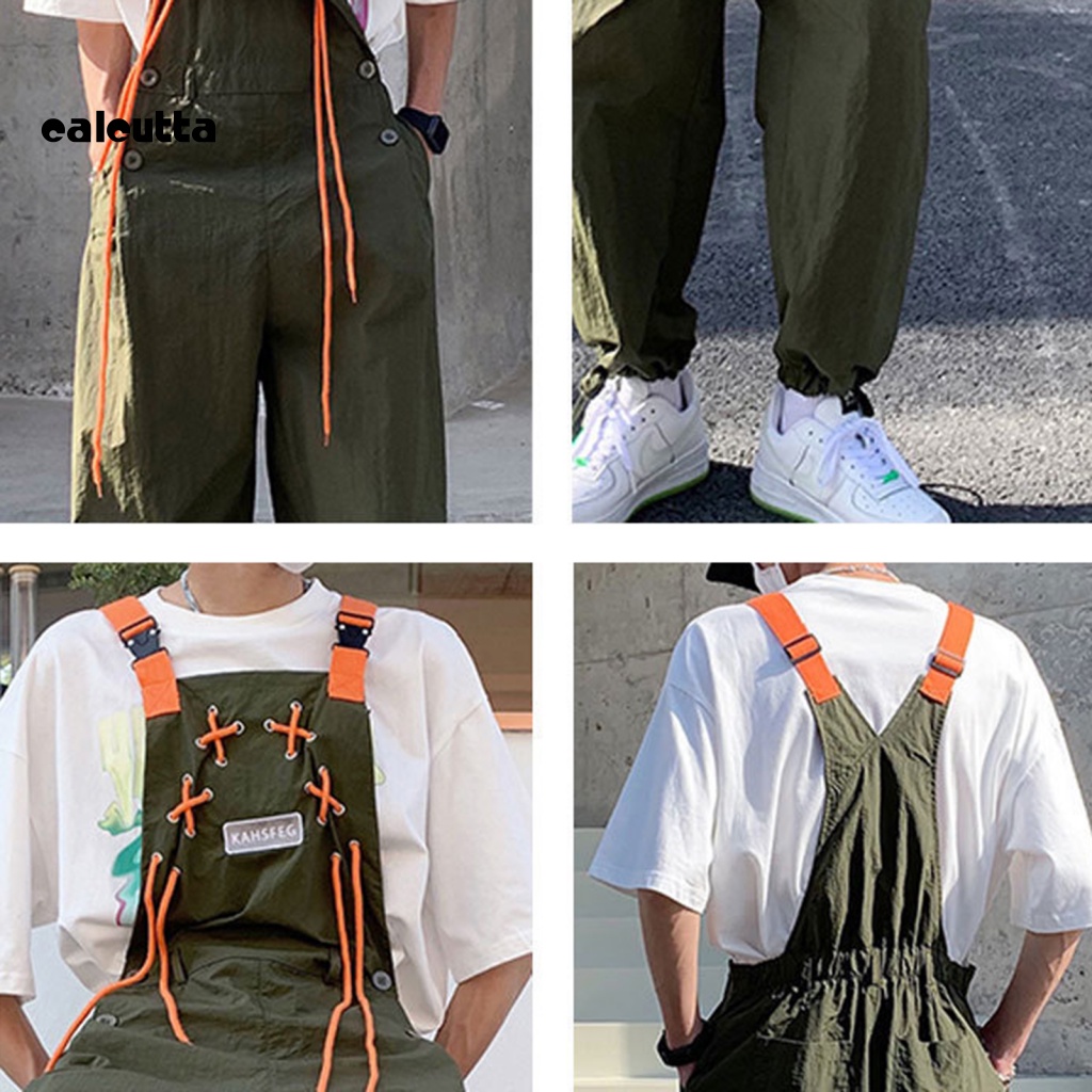[Calicutta] Áo Liền Quần Không Tay Dáng Rộng Màu Trơn Có Túi Dây Rút Phong Cách Hip Hop Cổ Điển Cho Nam