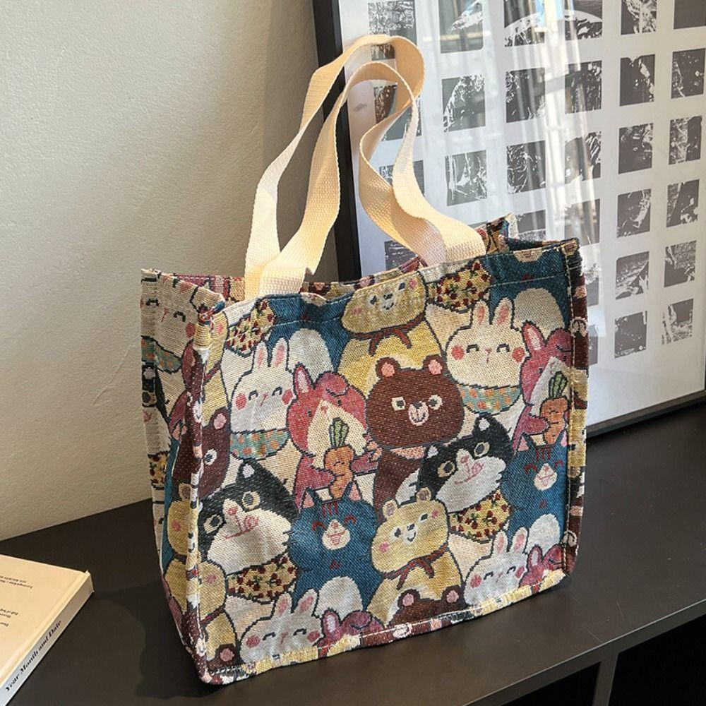 LOMBARD Túi Xách Canvas In Họa Tiết Động Vật Hoạt Hình Dễ Thương Cho Học Sinh