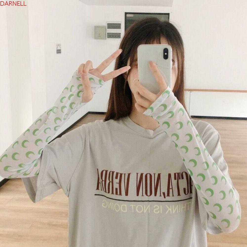 DARNELL Găng Tay Chống Nắng Tia UV Thoáng Khí In Họa Tiết Hoạt Hình Mặt Trăng Dễ Thương Thời Trang Mù