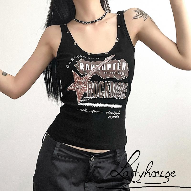 Áo Tank Top Không Tay In Chữ Đính Đinh Tán Kim Loại Thời Trang Mùa Hè Cho Nữ