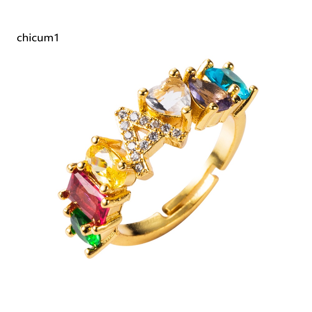 Nhẫn Hở Unisex Đính Đá Zirconia Màu Cầu Vồng Có Thể Điều Chỉnh Kích Cỡ