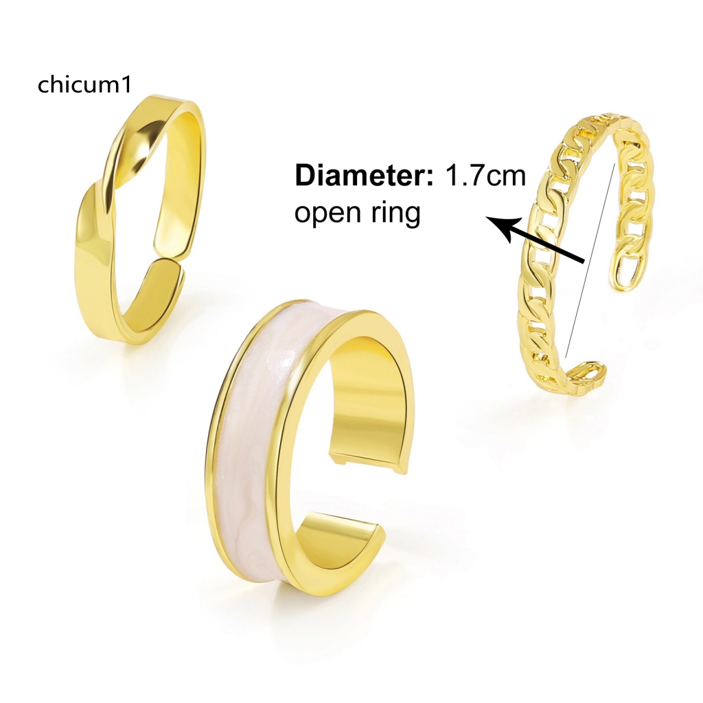 Set 3 Nhẫn Dạng Mở Lấp Lánh Tinh Tế Có Thể Điều Chỉnh Cho Nữ