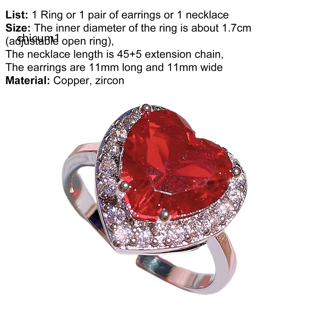 1 / 1 Cặp Vòng cổ / Nhẫn / Bông Tai Hình Trái Tim Dát Đá Nhiều Kiểu Cho Nữ