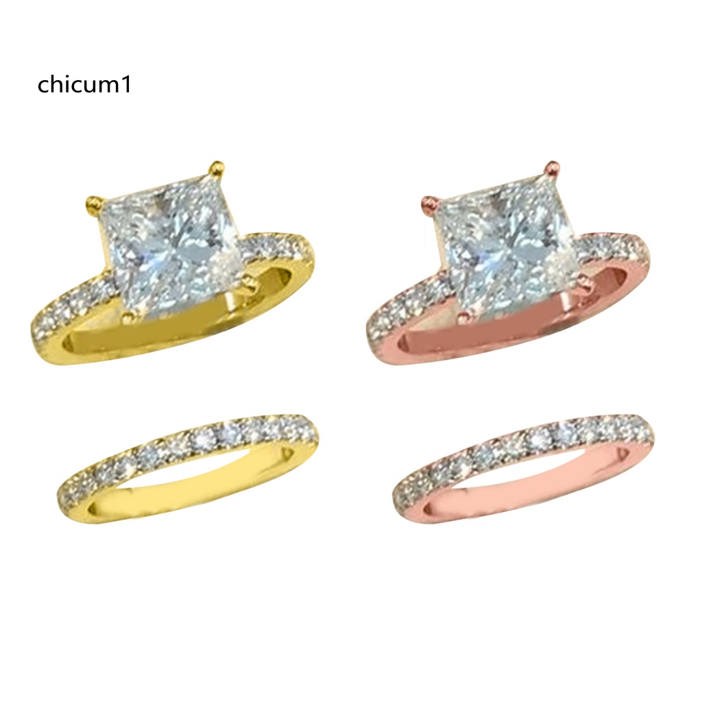 Set 2 Nhẫn Hợp Kim Đính Đá Zircon Thời Trang Cho Nữ