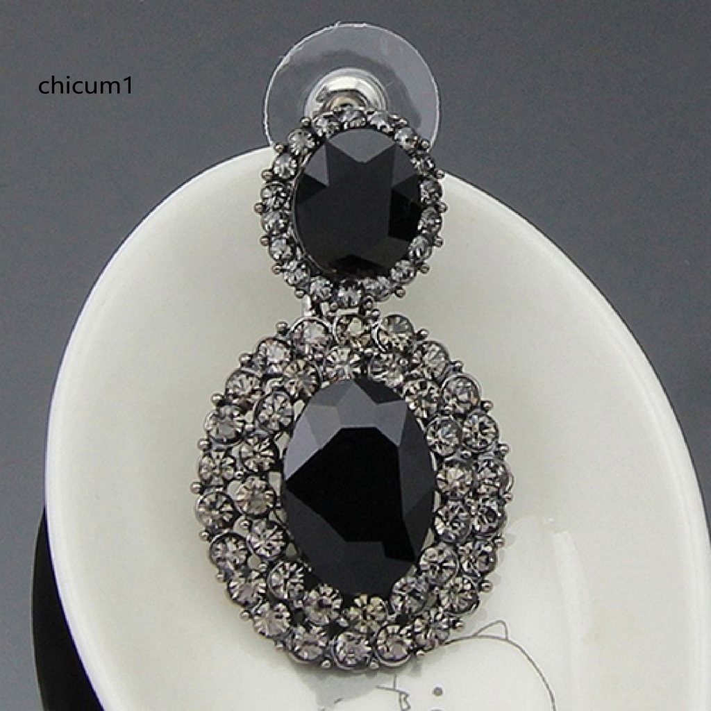 1 Cặp Bông Tai Đính Đá Oval Phong Cách Retro Sang Trọng