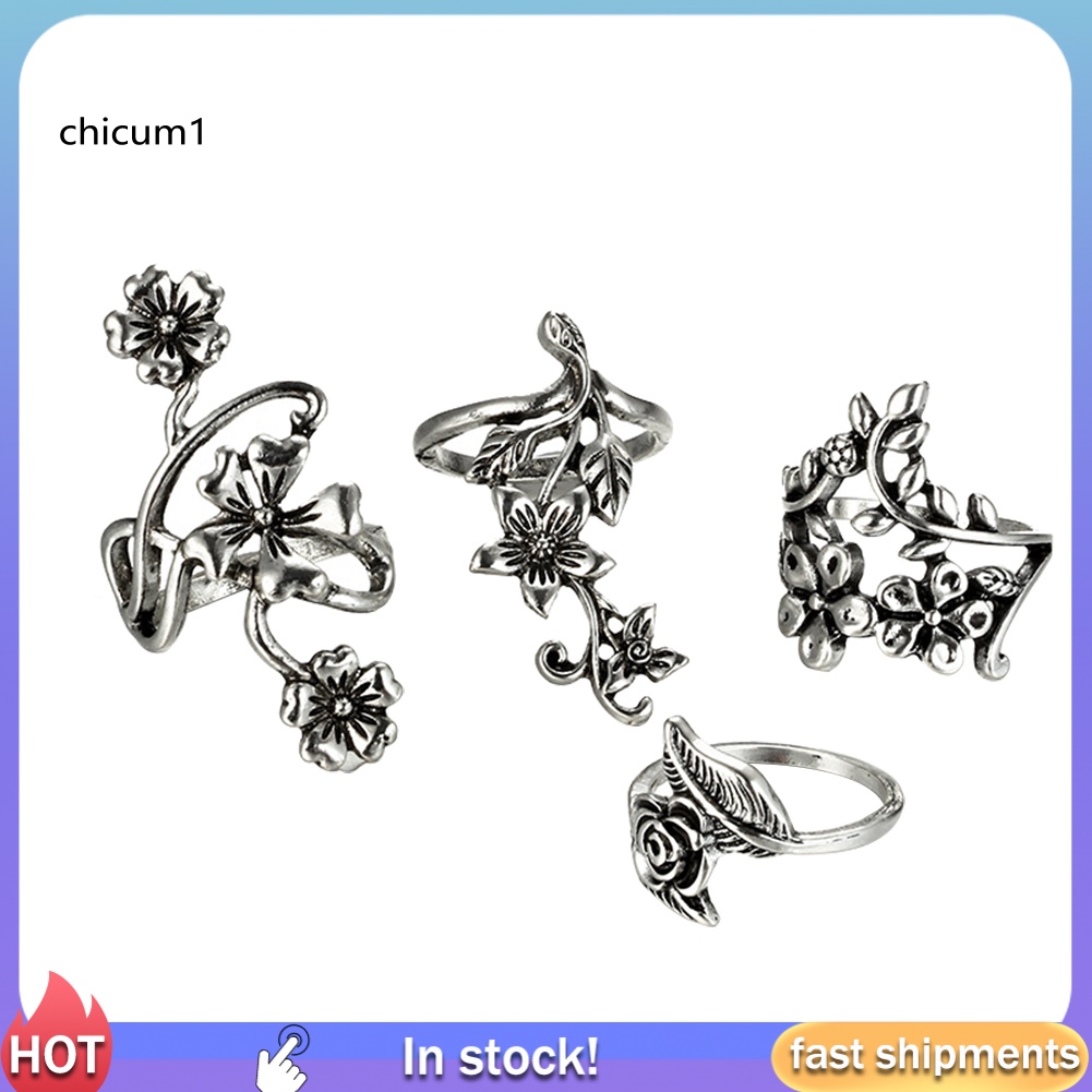 Set Nhẫn Hợp Kim Hình Hoa Lá Phong Cách Cổ Điển Cho Nữ