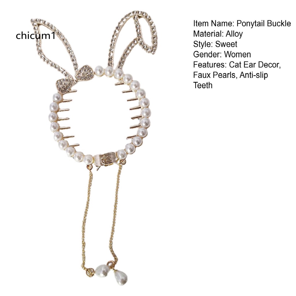 Kẹp Tóc Hình Tai Mèo Đính Đá Và Ngọc Trai Giả Lấp Lánh Thời Trang Cho Nữ