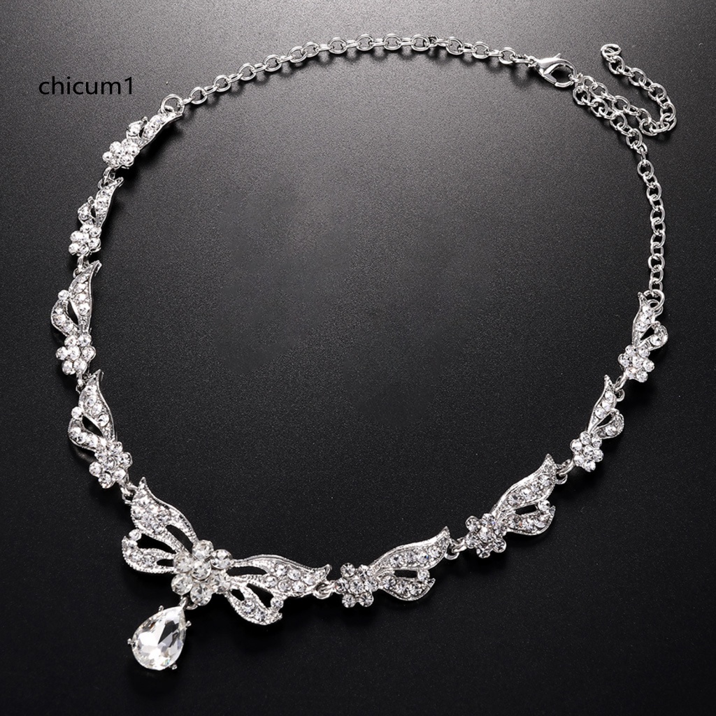 1 Set Vòng cổ + Bông Tai Đính Đá Có Thể Điều Chỉnh Kích Thước