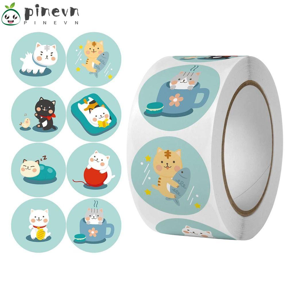 PINEVN Cuộn Nhãn Dán Tự Dính Hình Mèo Dễ Thương Dùng Trang Trí Phong Bì