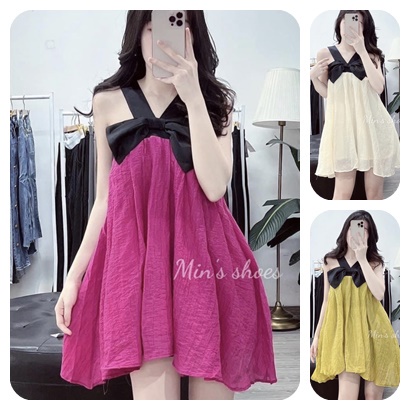Đầm Phối Nơ Đáng Yêu Vải Xốp  Chất Vải xốp Freesize Dưới 57KG