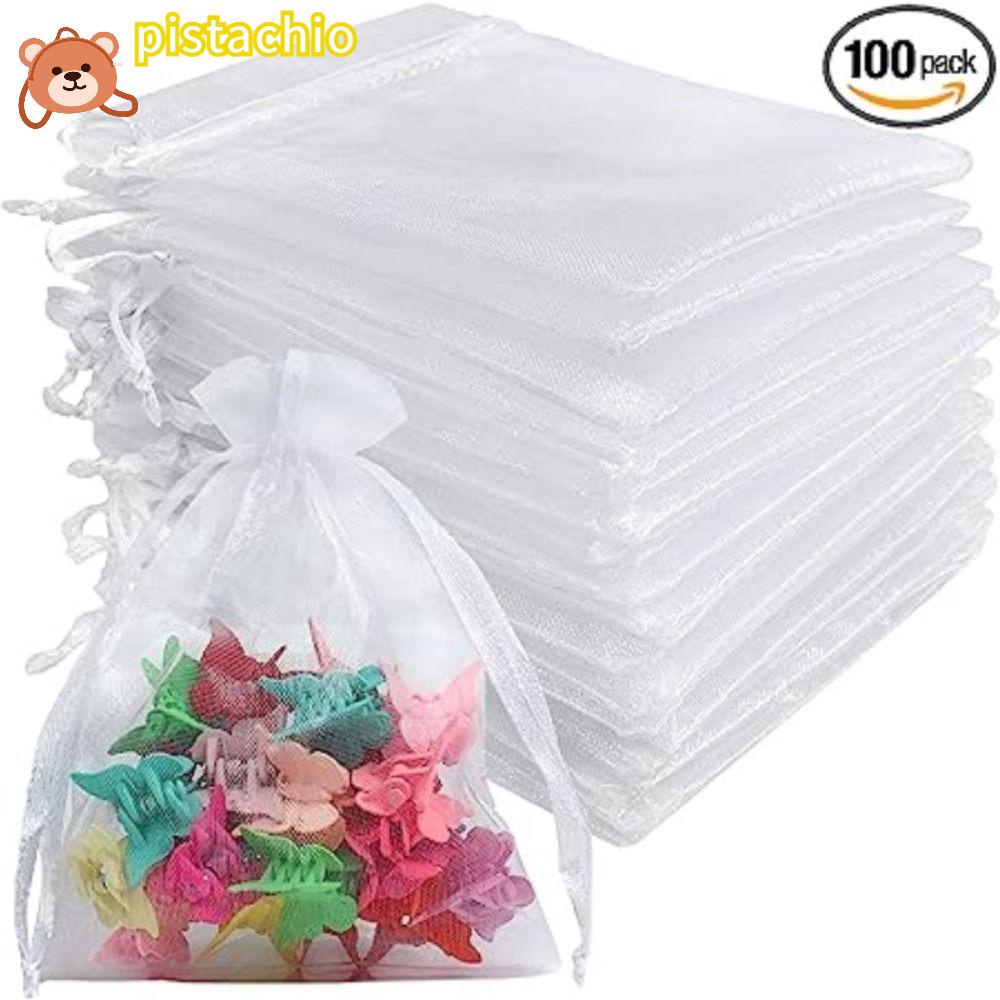 PISTA Set 100 Túi Lưới Đựng Kẹo Màu Trơn Xinh Xắn