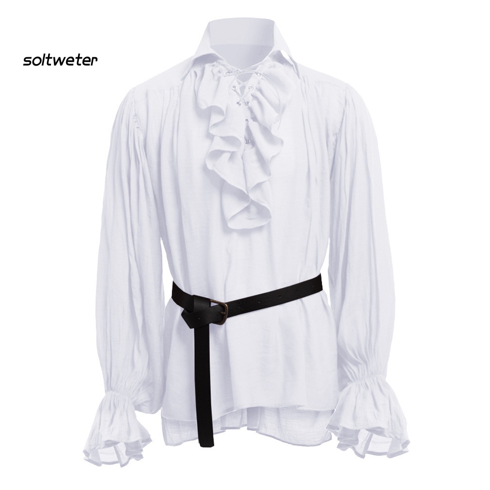 Áo Sơ Mi Tay Dài Cổ Đứng Màu Trơn Hóa Trang Thời Trung Cổ Cho Nam