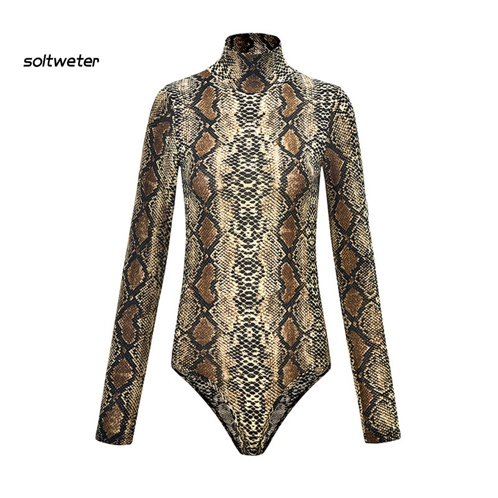 Bộ Áo Liền Quần Tay Dài Cổ Lọ In Họa Tiết Da Báo Quyến Rũ Cho Nữ