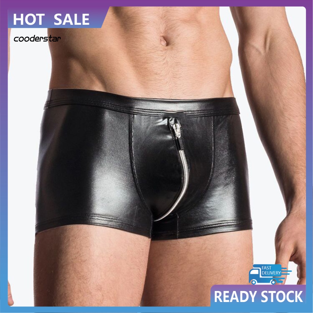 Quần Lót Giả Da Phối Khóa Kéo Màu Trơn Quyến Rũ Cho Nam