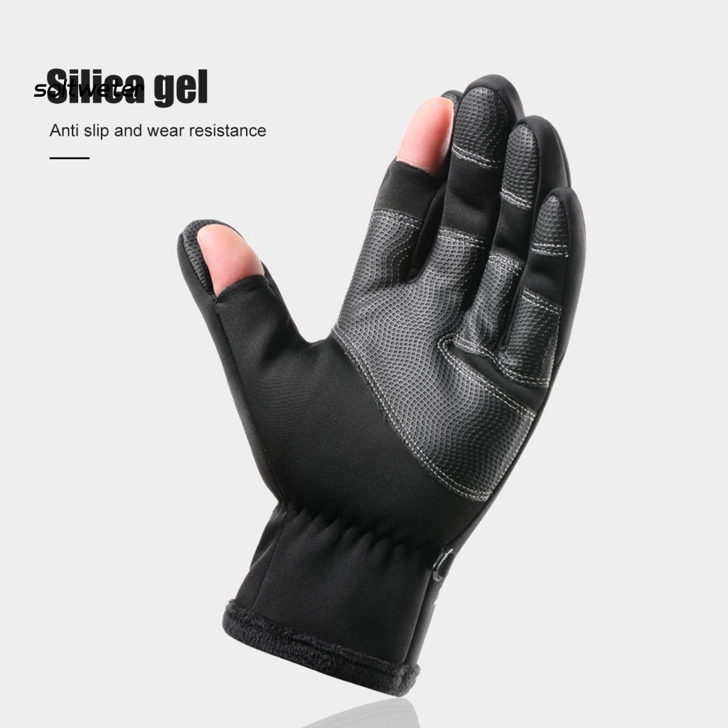 1 Đôi Găng Tay Đạp Xe 2 Ngón Chống Mòn Giữ Ấm Có Khóa Kéo Có Thể Chạm Màn Hình Cảm Ứng