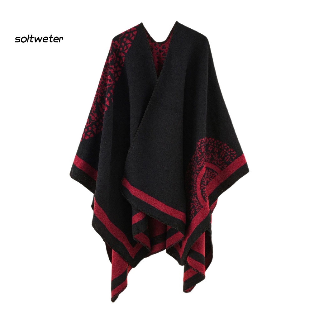 St Áo Khoác Poncho Dày Ghép Vải Cashmere Mềm Mại Có Thể Chạm Vào Thời Tiết Lạnh Cho Nữ