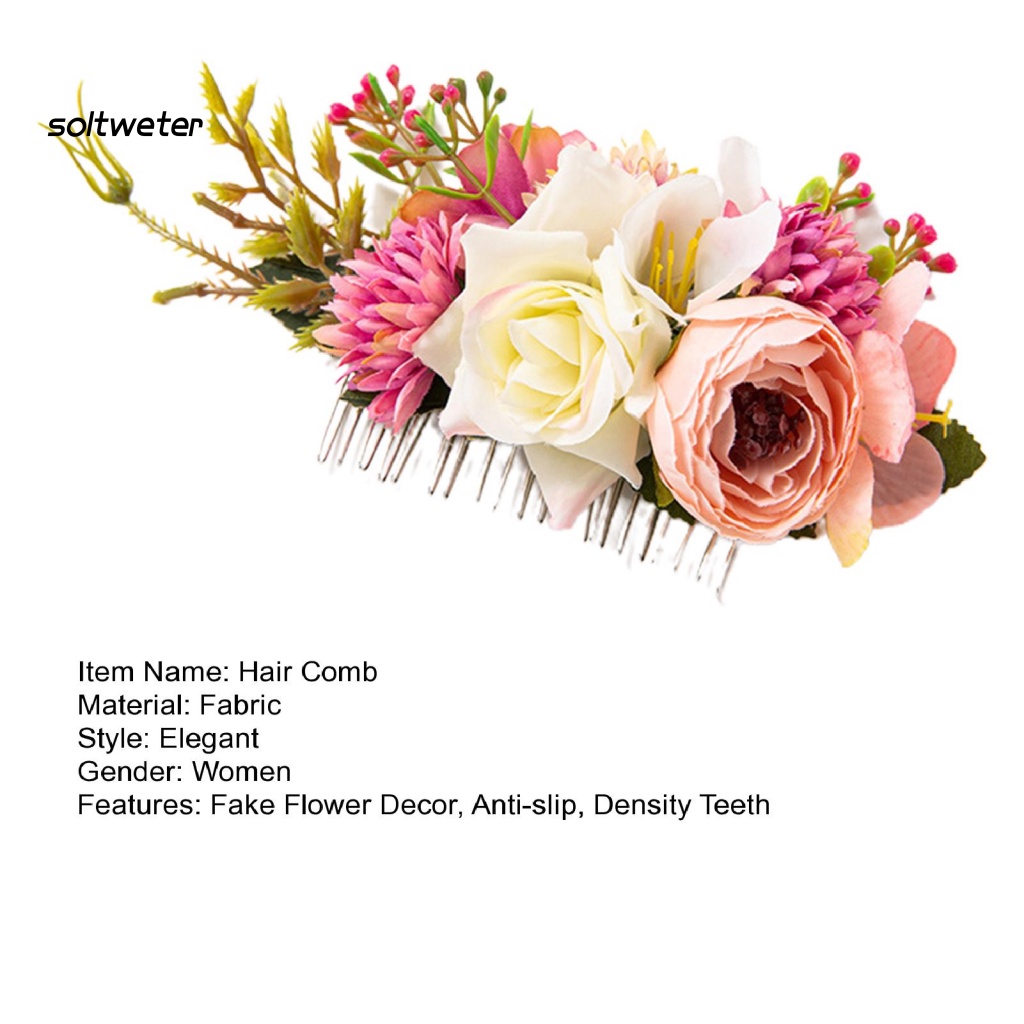 St Lược Cài Tóc Mật Độ Chống Trượt Hình Hoa Lá Nhân Tạo Sống Động