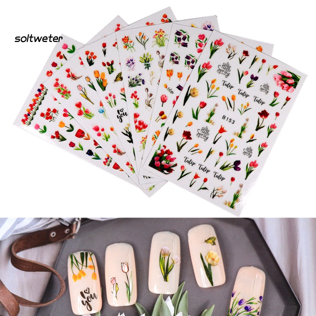 1 Bộ Miếng Dán Móng Tay Bằng Nhựa Resin Chống Nước In Hình Hoa Tulip DIY