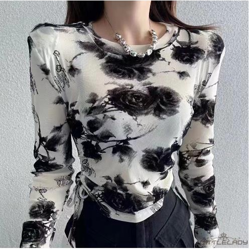 Áo Thun Lửng Tay Dài In Họa Tiết Thời Trang Dành Cho Nữ