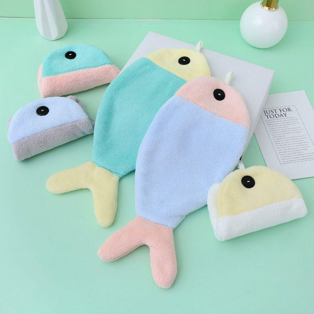 NORMAN Khăn Vuông Nhỏ Bằng Nhung San Hô Dày Dặn Mềm Mại Hình Cá Dễ Thương Có Thể Tái Sử Dụng Cho Nhà Bếp