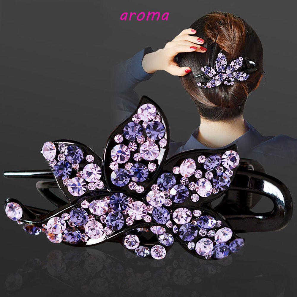 AROMA Kẹp Tóc Đuôi Ngựa Ba Răng Đính Kim Cương Lấp Lánh Thanh Lịch Cho Nữ Giá Đỡ