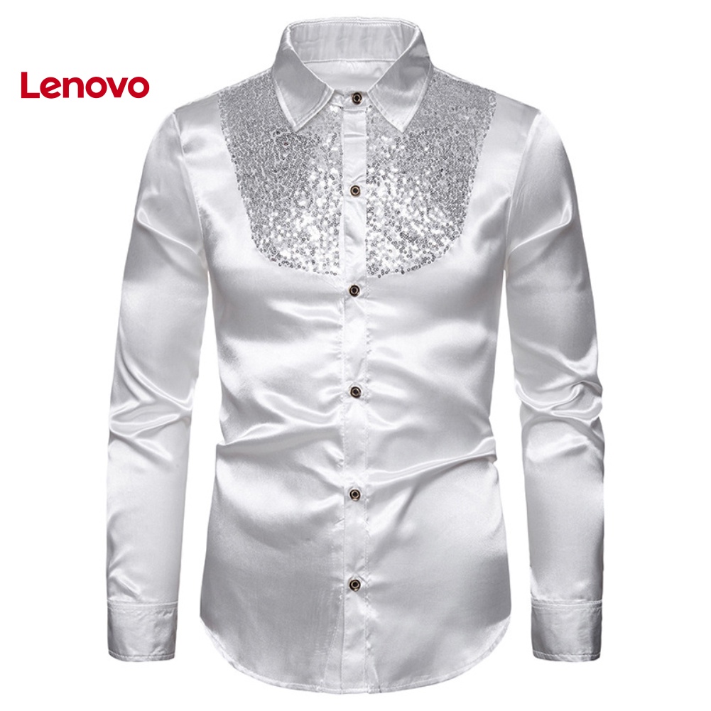 Áo Sơ Mi Nam Dài Tay Màu Sắc Trơn Hình Hoa Hướng Dương Đính Kim Sa Lấp Lánh