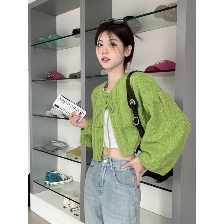 Áo Khoác Cardigan Mỏng Tay Phồng Phối Ren Thời Trang Mùa Hè Hàn Quốc