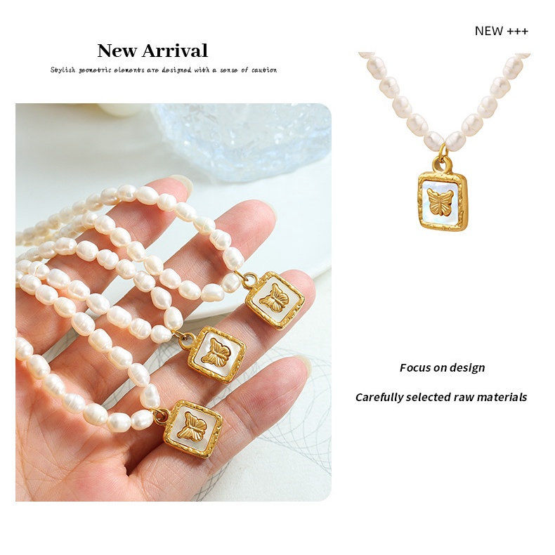 Vòng cổ Bằng Thép Titan Mạ Vàng Mặt Bướm / Cá / Ngọc Trai Không Màu Thanh Lịch Thời Trang Pháp