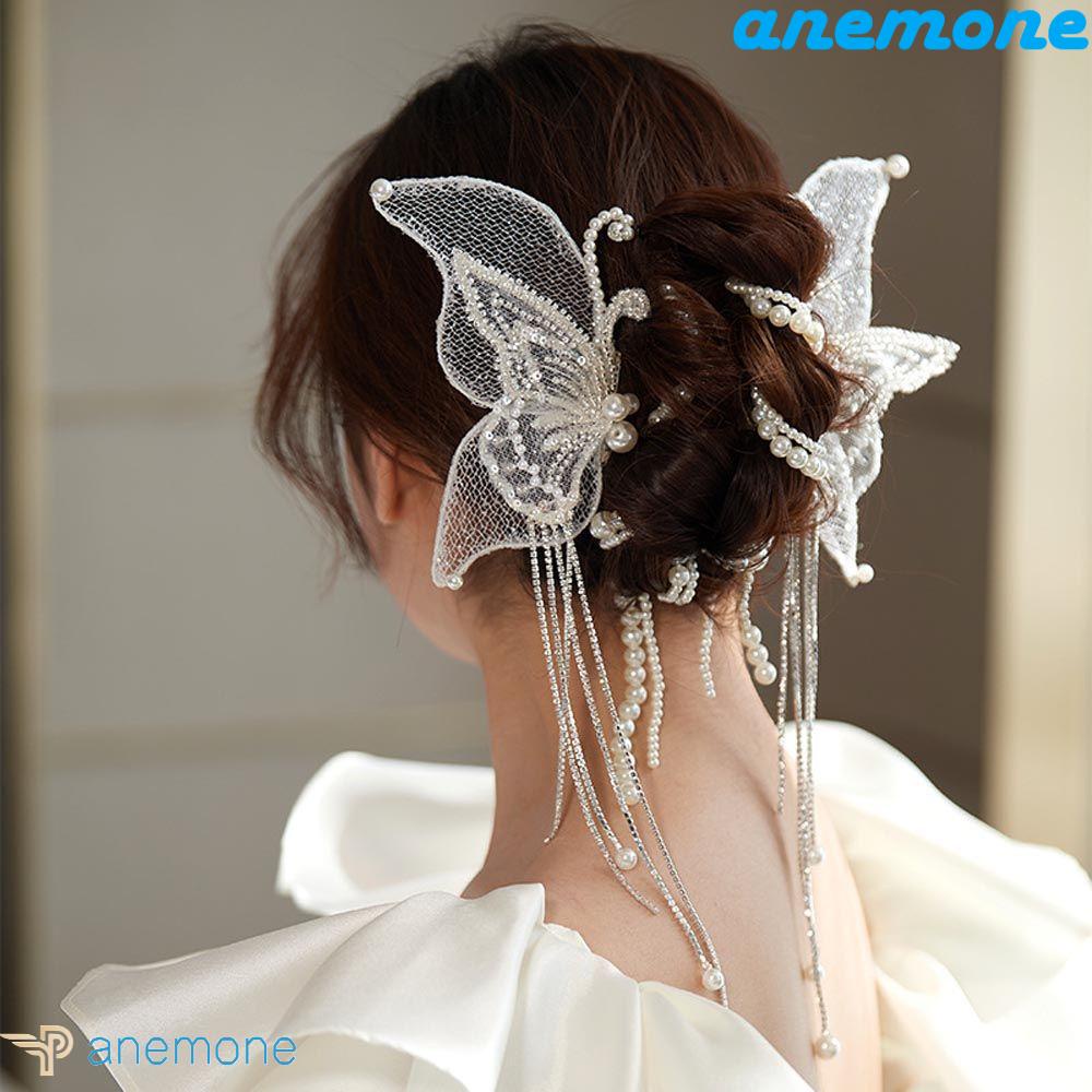 ANEMONE Kẹp Tóc Dạng Lưới Đính Tua Rua Thời Trang Cho Nữ
