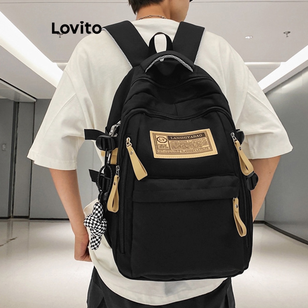 Lovito Túi có khóa kéo đơn giản dung lượng cao dành cho nữ L57AD192 (Kaki/Trắng/Đen)