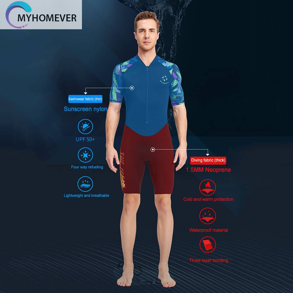 Bộ Đồ Lặn Toàn Thân Chống Tia UV Cao Su Tổng Hợp Có Khóa Kéo Trước Dày 1.5MM