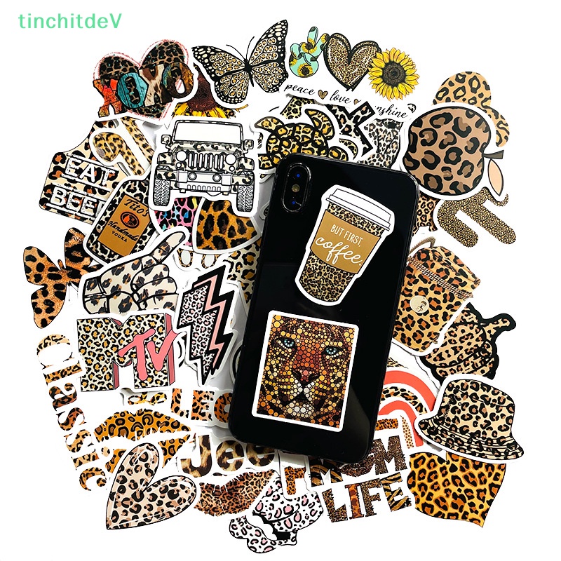 Bộ 50 Miếng Dán Họa Tiết Da Báo Thời Trang Dùng Trang Trí Xe Đạp / Notebook / Điện Thoại