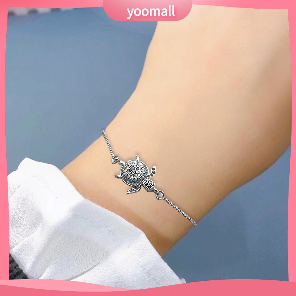 [YM] Vòng Tay Rùa Biển Đính Đá Nhiều Màu Sắc Lấp Lánh Có Thể Điều Chỉnh Trang Sức Hình Học Cho Nữ