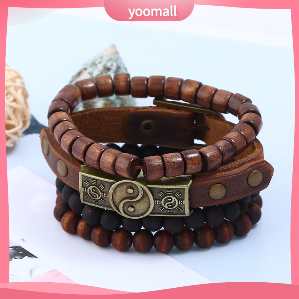 Bộ 4 Vòng Tay Da Xỏ Hạt Đơn Giản Nhiều Lớp Dễ Sử Dụng